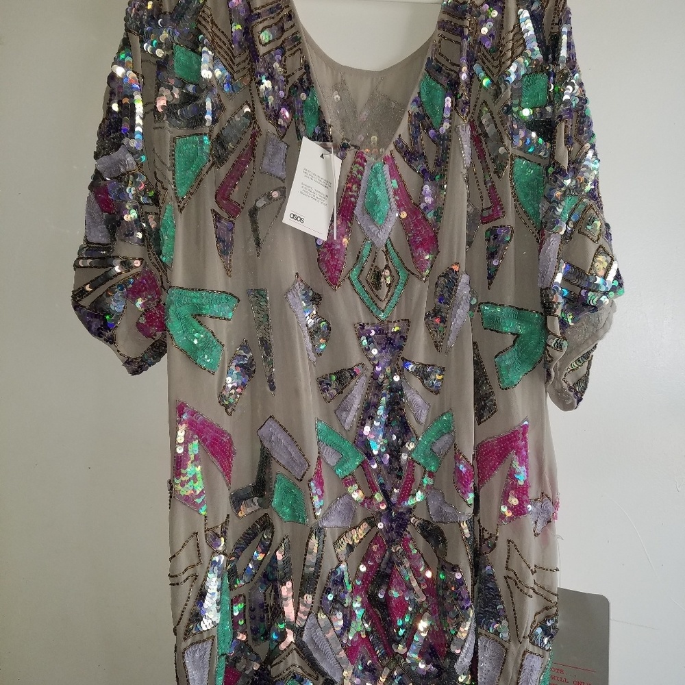 Nude & Iridescent Sequined - •ASOS• | Beaded Dress - Picture 1 of 8